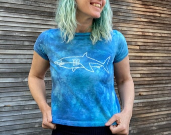 Hand Dyed Cropped Shark Tee, All Cotton