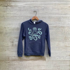 Octopus Hoodie, Kids Clothing, Navy Blue Hoodie, Octopus Gift, Sizes 8-14