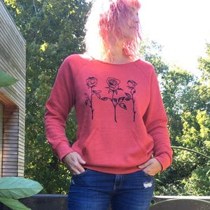 Organic Cotton Roses Sweatshirt, Red Sweater, Cozy Sweater, Anniversary Gift, Gift for a Gardener image 2