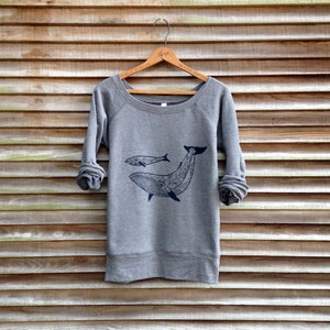 Me and Mama Whale Sweatshirt, Gift for Mom, Comfy Scoop Neck Sweatshirt with a Spongy Fleece Inside in Grey or Light Blue, Humpback Whale