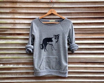 Border Collie Sweatshirt: Organic Cotton Dog Sweater, Raw Edge Neck