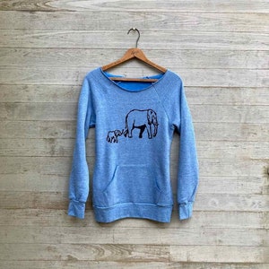 Organic Cotton Elephant Sweatshirt, Mom Gift, Elephant Lover, New Mom, Mother's Day Light Blue