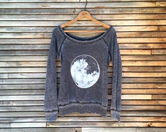 The Campfire Top, Off Shoulder Top, Yoga Top, Camping Top, Hiking Top, Gym Sweatshirt, Moon Gift