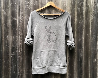 Sphynx Sweatshirt in Organic cotton, Cat Gift, Sphynx Gift, Cat Mom, Yoga Pullover, Cozy Sweatshirt