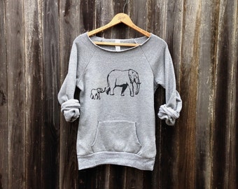 Organic Cotton Elephant Sweatshirt, Mom Gift, Elephant Lover, New Mom, Mother's Day