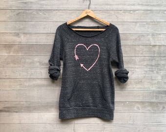 i love you more Heart Sweatshirt, Valentine's Day Gift, Yoga Top, Organic Cotton + Recycled Fabric