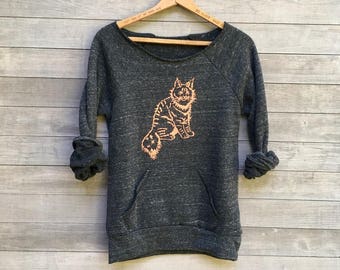 Organic Cotton Cat Sweatshirt, Maine Coon Shirt, Kitty Gift, Cat Sweater