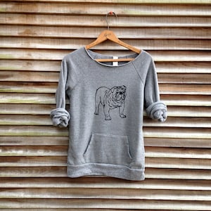 Cozy Bulldog Sweatshirt in Grey, Made with Organic Cotton, Cute Dog Sweater