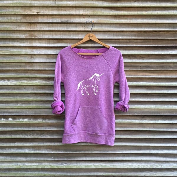Organic Cotton Unicorn Sweatshirt, Purple Sweatshirt, Cozy Yoga Top, Unicorn Gift