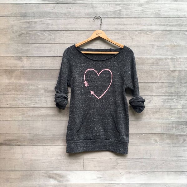i love you more Heart Sweatshirt, Valentine's Day Gift, Yoga Top, Organic Cotton + Recycled Fabric