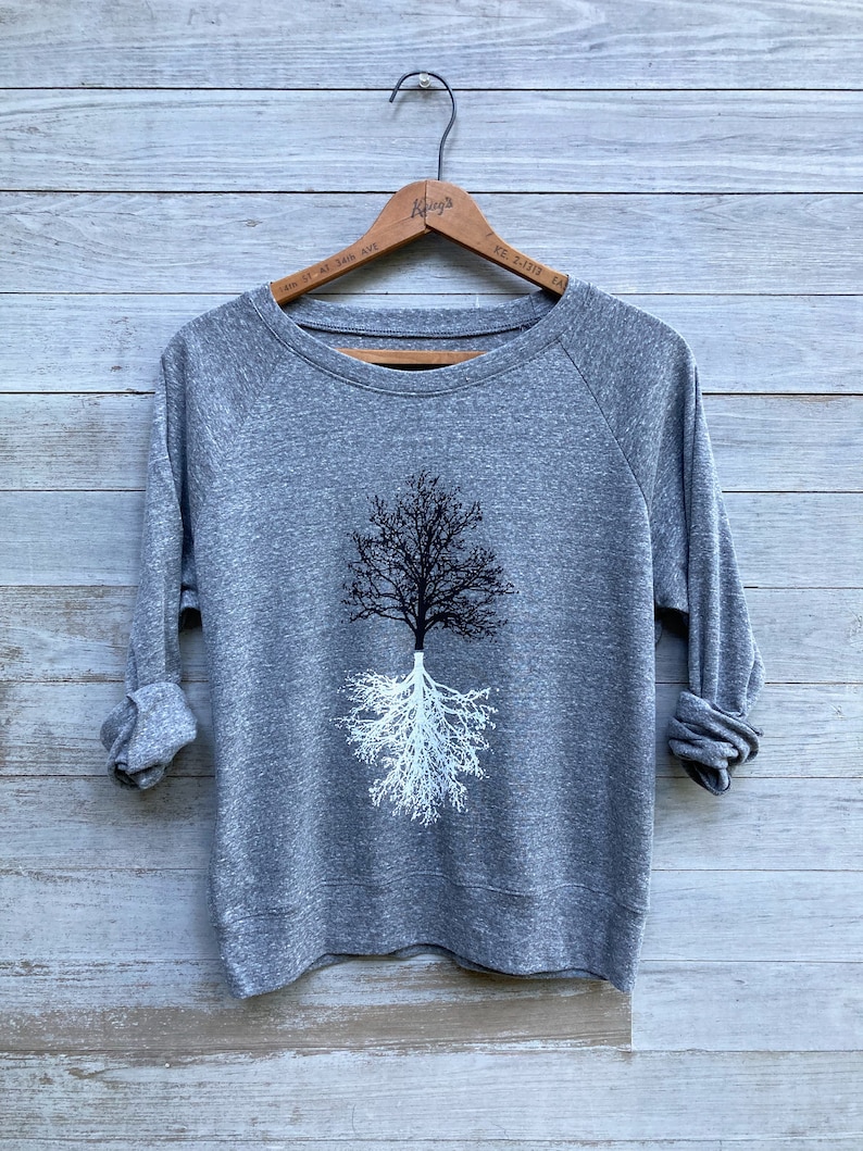 Shadow Tree Pullover, Yoga Gift and Slouchy, Loose Fitting Shirt for Hiking, Nature Lover Gift, Tree Shirt Grey