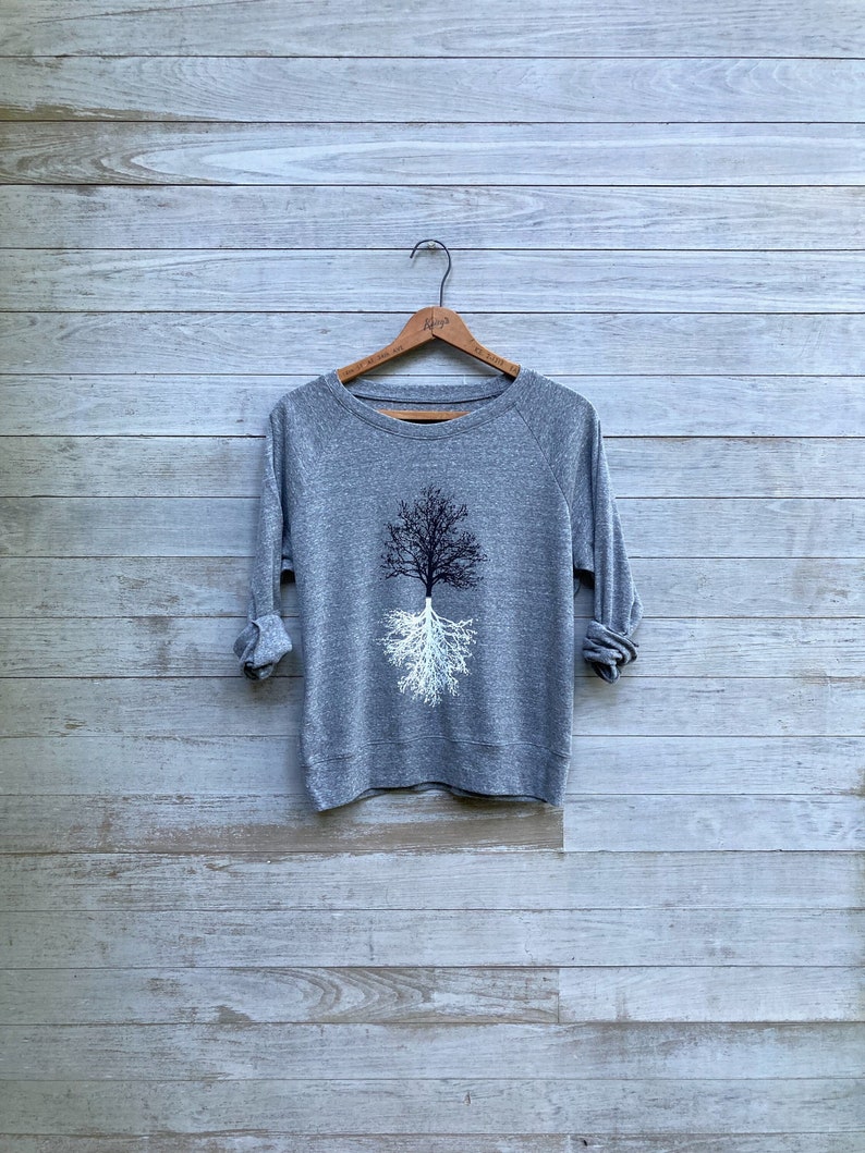 Shadow Tree Pullover, Yoga Gift and Slouchy, Loose Fitting Shirt for Hiking, Nature Lover Gift, Tree Shirt image 1