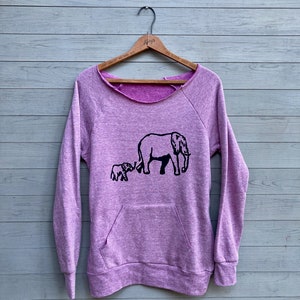 Organic Cotton Elephant Sweatshirt, Mom Gift, Elephant Lover, New Mom, Mother's Day Purple