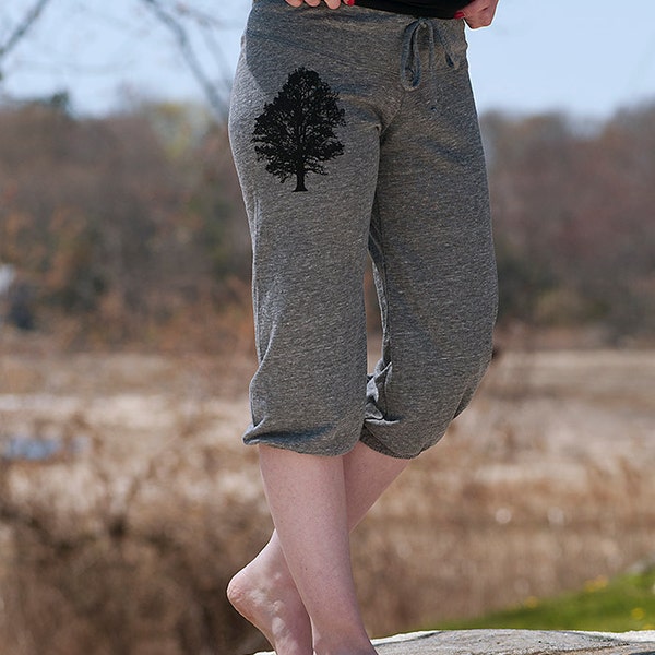 sittin under the Oak Tree Cropped Pants, Yoga Pants, Grey Pants, Pajama Bottoms, Workout Pants, Comfy Pants