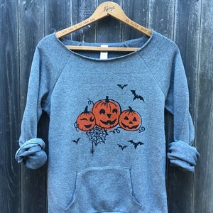 Organic Cotton Halloween Sweater, Pumpkin Sweater, Bat Shirt, Trick or Treat Top, Autumn Shirt, Halloween Gift, Cozy Sweater image 3