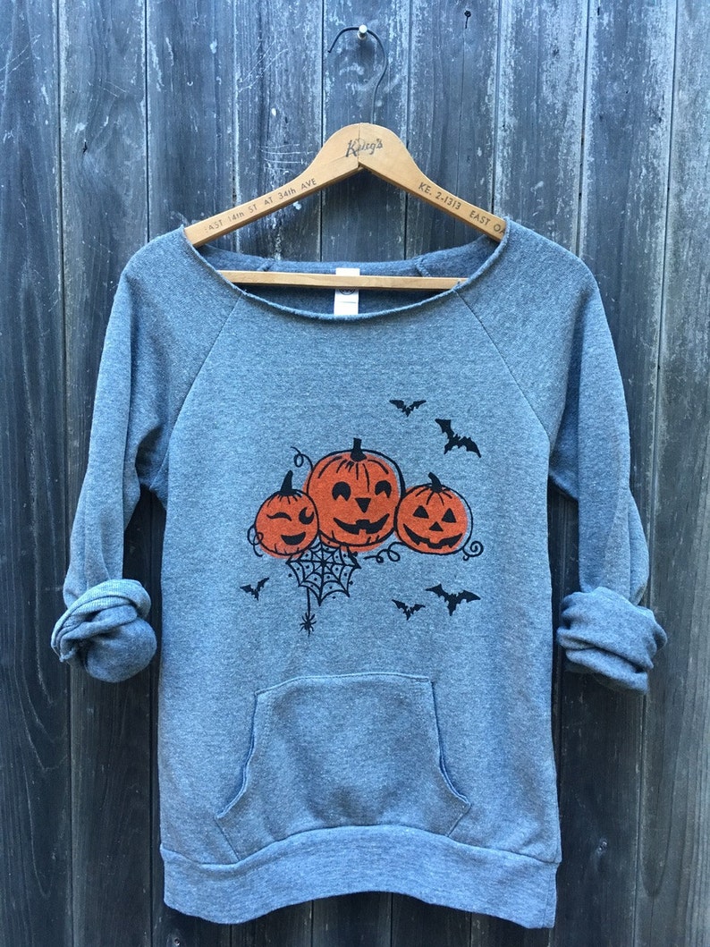 Organic Cotton Halloween Sweater, Pumpkin Sweater, Bat Shirt, Trick or Treat Top, Autumn Shirt, Halloween Gift, Cozy Sweater image 3