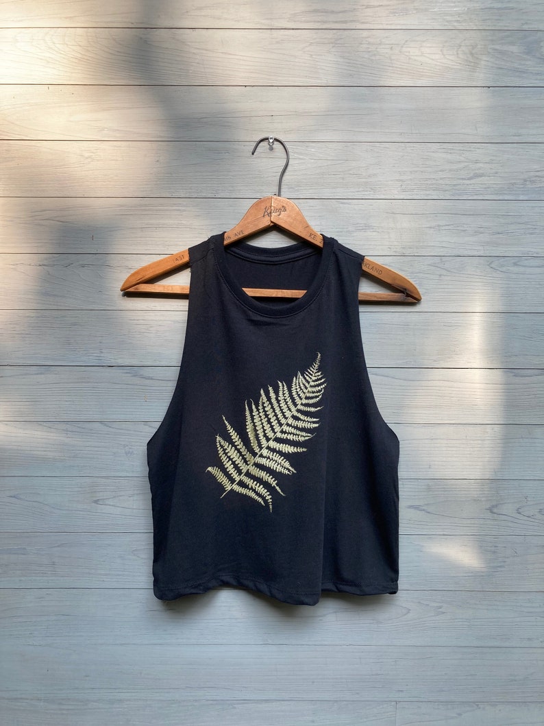 Fern Tank Top, Crop Top, Festival Top, Workout Tank, Gardening Top Black