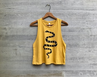 Snake Crop Top, Year of the Snake, Summer Tank, Yellow Yoga Top, Workout + Gym Tank
