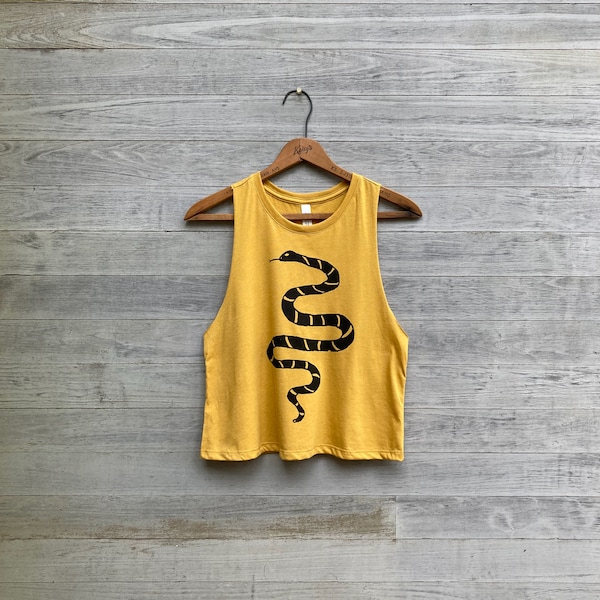 Snake Crop Top, Festival Top, Summer Tank, Yoga Tank, Yellow Top, Workout Tank, Gym Tank