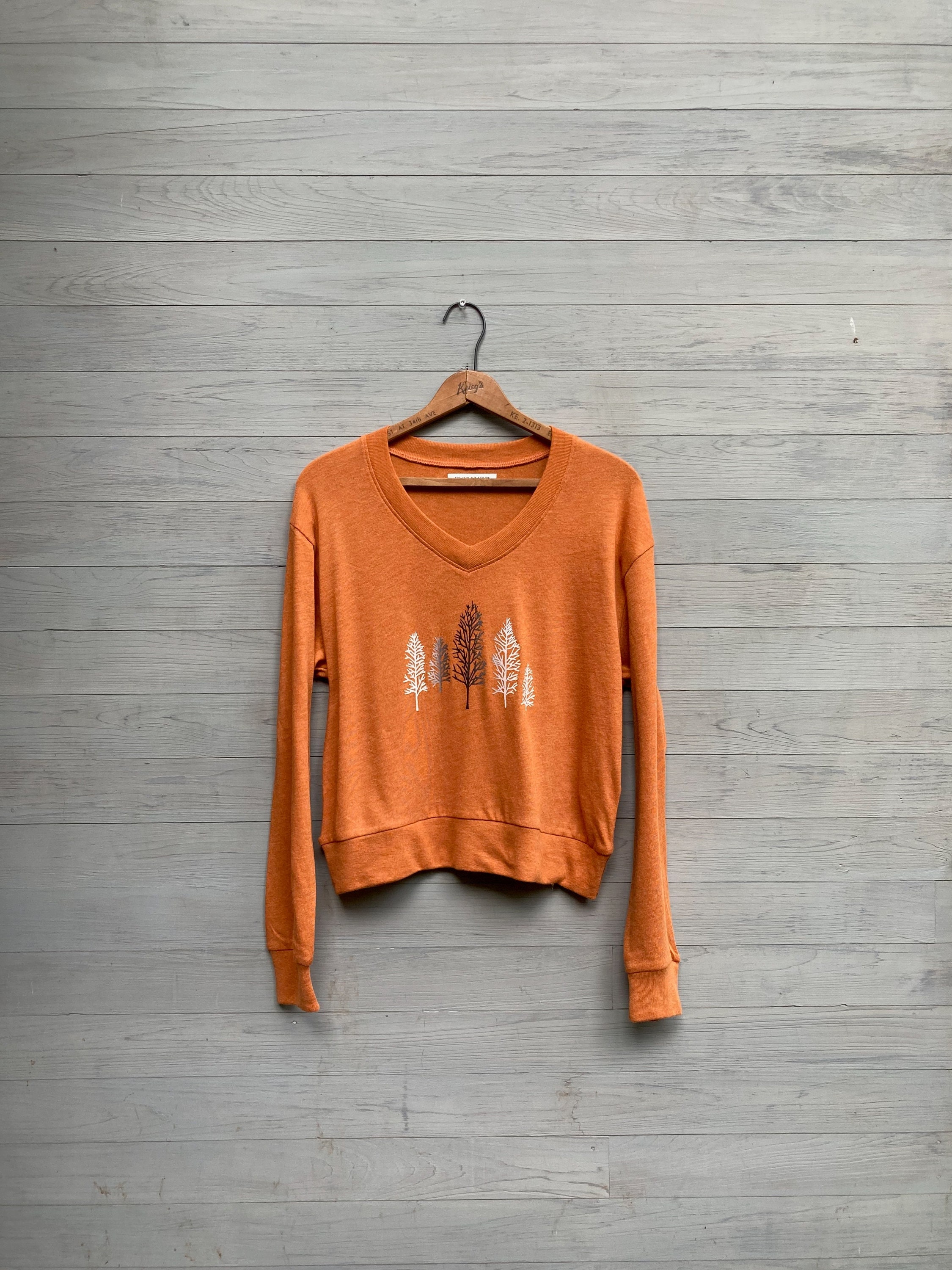 Autumn Equinox Pullover, Lightweight Sweater/Long Sleeve Tee Top in Orange