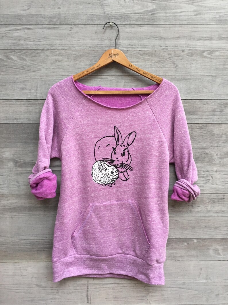 Year of the Rabbit Sweatshirt in Organic Cotton, Easter Gift, Bunny Rescue, Purple Bunny Sweater, Mother's Day Gift image 2