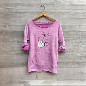 Year of the Rabbit Sweatshirt in Organic Cotton, Easter Gift, Bunny Rescue, Purple Bunny Sweater, Mother's Day Gift image 1