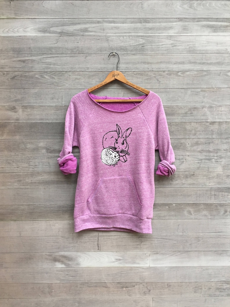 Year of the Rabbit Sweatshirt in Organic Cotton, Easter Gift, Bunny Rescue, Purple Bunny Sweater, Mother's Day Gift image 1