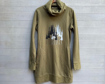 Organic Cotton Trees Dress, Cowlneck, Sample Size L