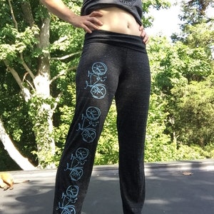 Bike Print Yoga Lounge Pants: Charcoal Gray Athletic Wear