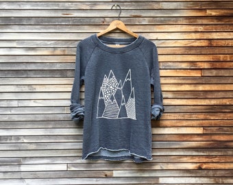 Mountain Print Pullover Sweatshirt: Burnout French Terry Adventure Top