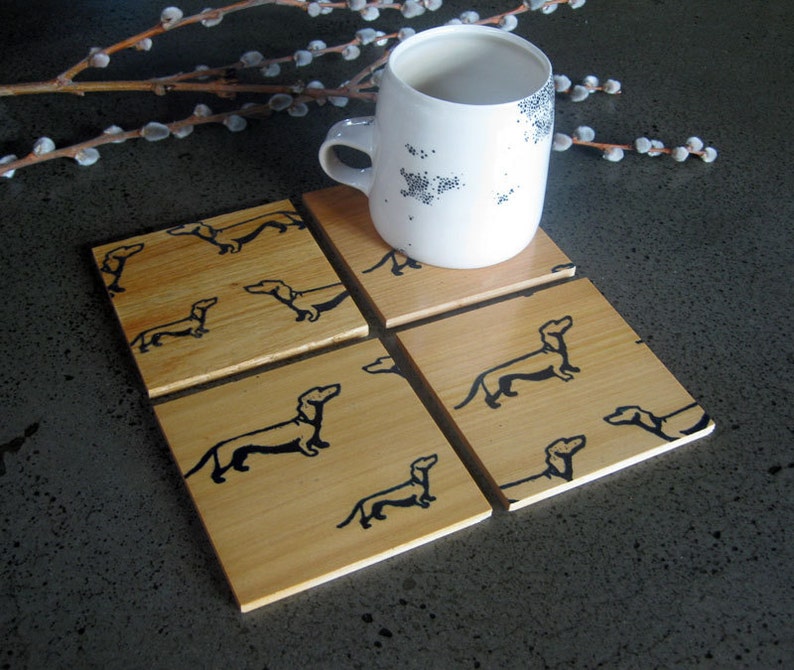 Dachshund Coasters, Dog Coasters, Doxie Gift, Cute Dog Gift, Reclaimed Wood, Year of the Dog Gift image 1