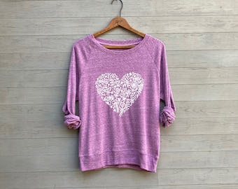 Blooming Heart Pullover, Mother's Day, Slouchy Pullover, Yoga Top