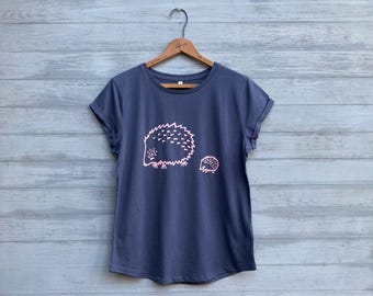 Organic Cotton Hedgehog Tee: New Mom Gift, Dark Grey