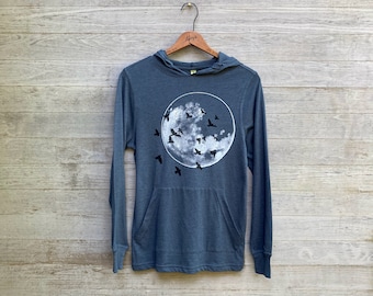 Full Moon Hoodie in Organic Cotton, Lightweight Top in Navy Blue