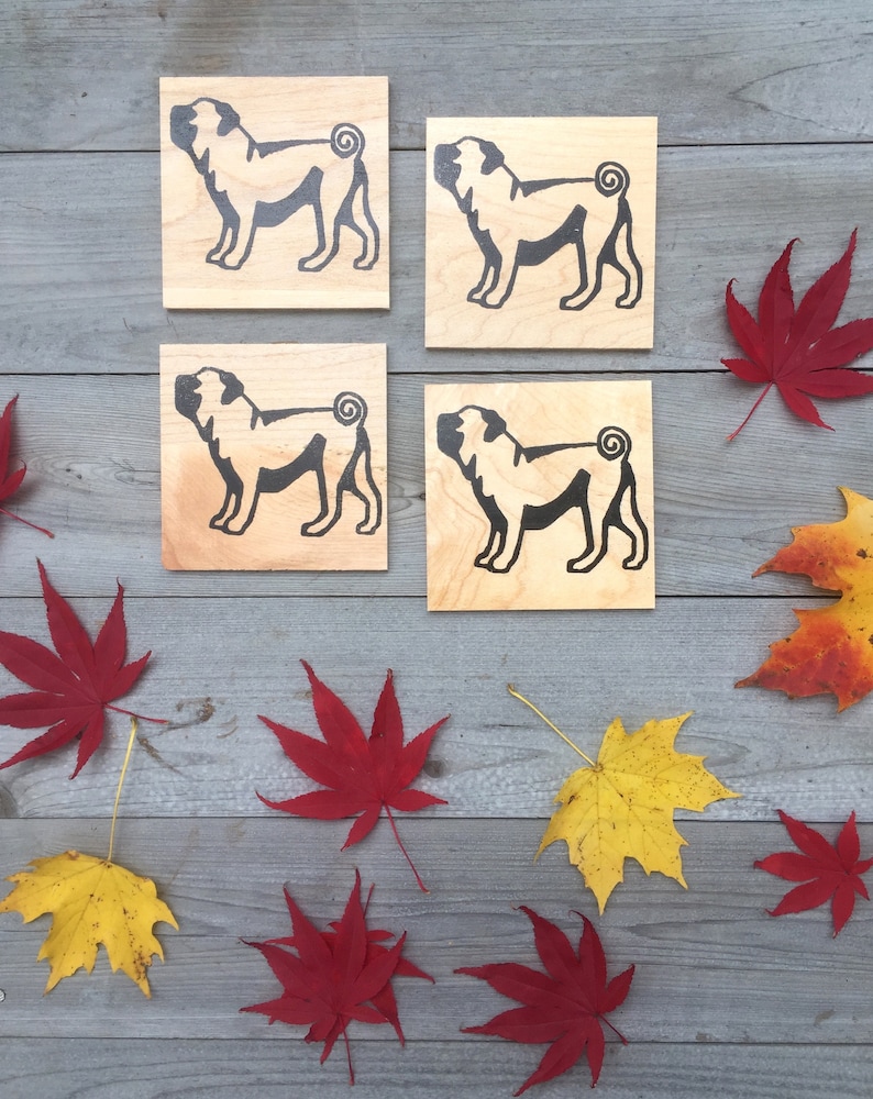 Reclaimed Wood Coasters Pug Gift Dog Gift Pug Coasters Stocking Stuffer