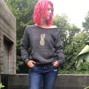 Golden Pineapple Sweatshirt in a Cozy Eco Friendly Material, Feminine Fit