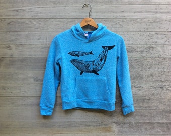 Whale Hoodie, Kids Hoodie, Gift for a Boy, Blue Hoodie, Mama Whale, Baby Whale, Cute Hoodie, Grandson Gift