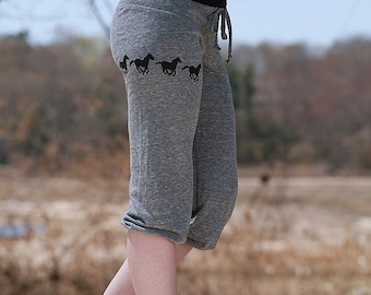 wild and free Horse Pants, Cropped Pants, Yoga Pants, Pajamas, Horse Gift, Comfy Pants, Recovery Pants