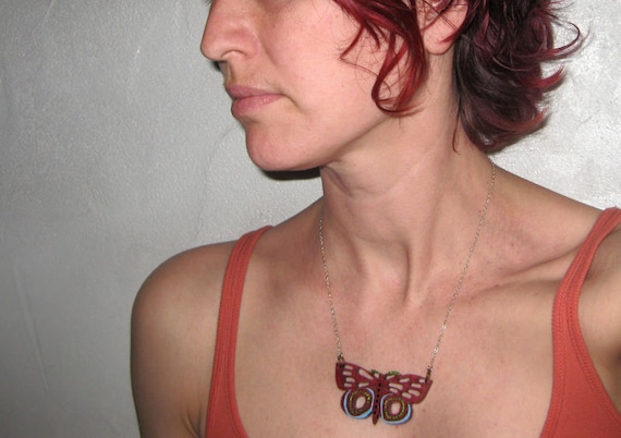 Fluttering Moth Necklace from Reclaimed Wood, butterfly pendant, recycled jewelry