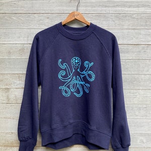 lost at sea Octopus Sweatshirt, Organic Cotton Top, Eco Friendly Clothing, Octopus Gift, Navy Blue Sweatshirt image 3