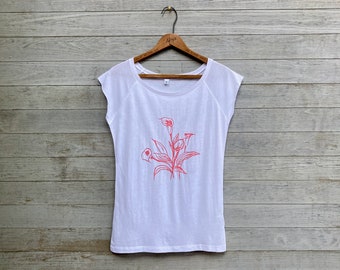 Calla Lily Tee, Bamboo + Organic Cotton, Cap Sleeve Tee, Silky Tee, Mother's Day Gift, Floral Tee