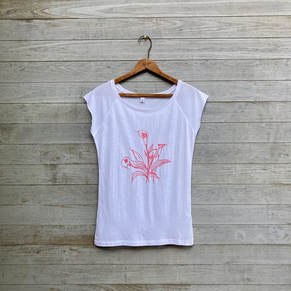 Calla Lily Tee, Bamboo + Organic Cotton, Cap Sleeve Tee, Silky Tee, Mother's Day Gift, Floral Tee
