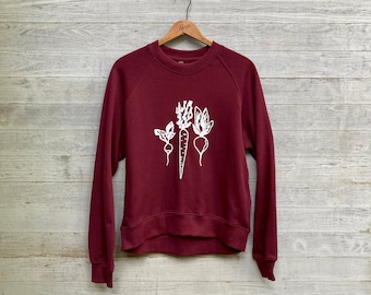 Organic Cotton Root Veggies Sweatshirt, Vegan Shirt, Gift for a Gardener or Nutritionist