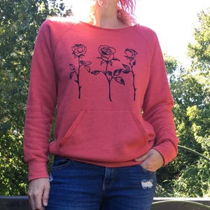 Organic Cotton Roses Sweatshirt, Red Sweater, Cozy Sweater, Anniversary Gift, Gift for a Gardener image 3