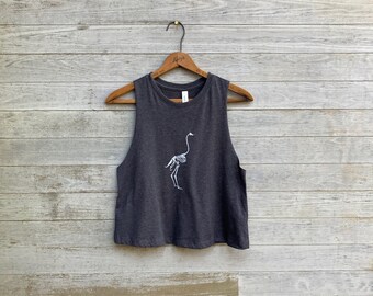 Ostrich Skeleton Crop Top, Festival Top, Summer Tank, Yoga Tank, Goth Top