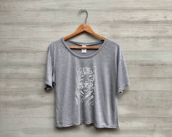 White Tiger Summer Tee, Cropped Yoga Top