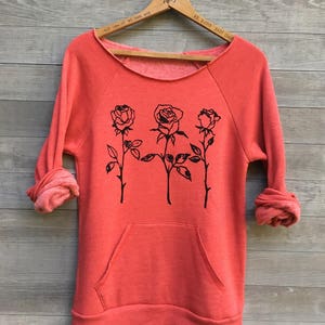 Organic Cotton Roses Sweatshirt, Red Sweater, Cozy Sweater, Anniversary Gift, Gift for a Gardener image 4