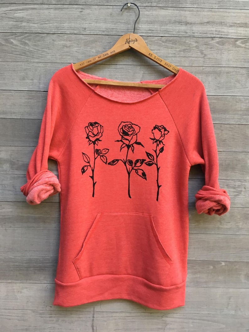 Organic Cotton Roses Sweatshirt, Red Sweater, Cozy Sweater, Anniversary Gift, Gift for a Gardener image 4