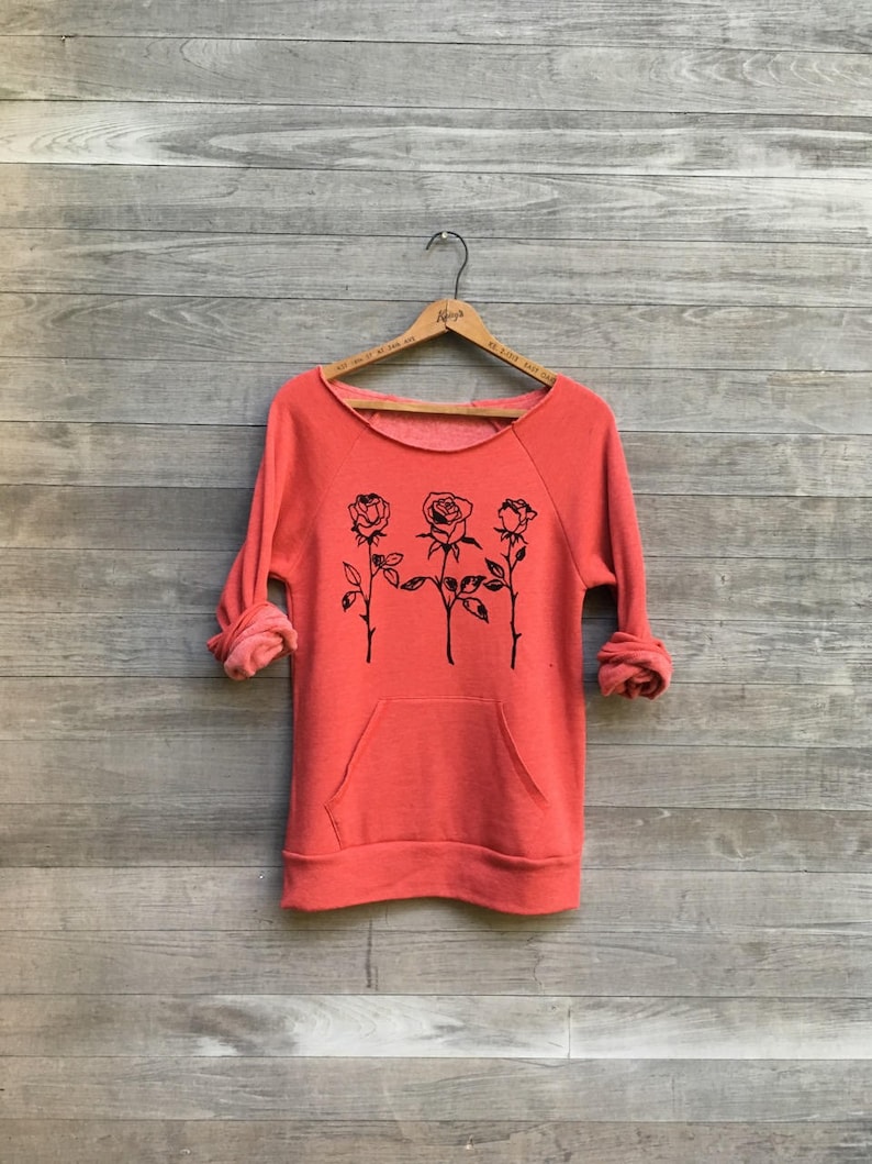 Organic Cotton Roses Sweatshirt, Red Sweater, Cozy Sweater, Anniversary Gift, Gift for a Gardener image 1