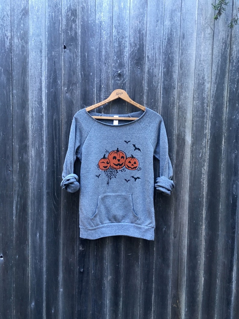 Organic Cotton Halloween Sweater, Pumpkin Sweater, Bat Shirt, Trick or Treat Top, Autumn Shirt, Halloween Gift, Cozy Sweater image 1